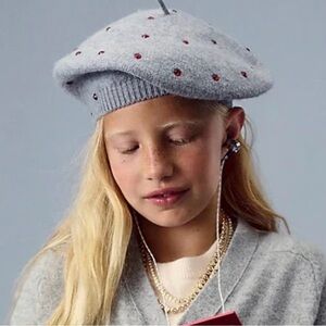 CREWCUTS Girls Wool Beret Gray with Red Gems One Size